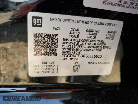 2025 Chevrolet Silverado 1500 with VIN 2GCPAFED6S1116613, listed as a Copart auction lot 48756285 with 1,136 mi miles and Salvage Title. Bid and sale history available at DreamBid. Image 12.