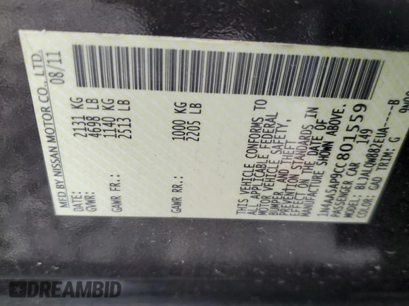 2012 Nissan Maxima S z VIN 1N4AA5AP9CC801559, wystawiony jako Copart lot #55977865 z przebiegiem 178 094 mil mil oraz Szkoda całkowita • Salvage title. Historia ofert i sprzedaży dostępna na DreamBid. Obrazek 12.
