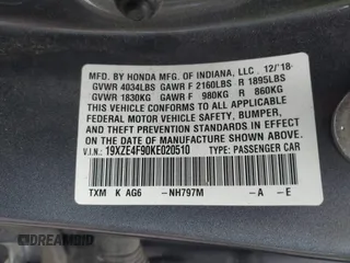 2019 Honda Insight Touring with VIN 19XZE4F90KE020510, listed as a IAAI auction lot 41838187 with 88,649 mi miles and . Bid and sale history available at DreamBid. Image 9.