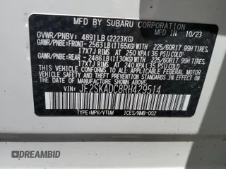 2024 Subaru Forester Premium with VIN JF2SKADC8RH429514, listed as a Copart auction lot 62229835 with 18,696 mi miles and Salvage title. Bid and sale history available at DreamBid. Image 13.