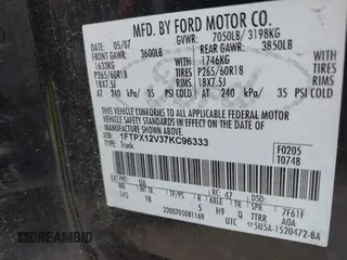 2007 Ford F-150 XL with VIN 1FTPX12V37KC96333, listed as a IAAI auction lot 42320261 with 137,580 mi miles and . Bid and sale history available at DreamBid. Image 9.