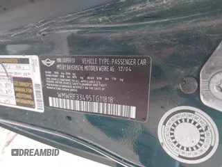 2005 MINI Convertible with VIN WMWRF33495TG11818, listed as a IAAI auction lot 42351446 with 100,033 mi miles and . Bid and sale history available at DreamBid. Image 9.