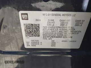 2024 Cadillac XT4 FWD Sport with VIN 1GYFZER40RF226384, listed as a IAAI auction lot 42220804 with 8,743 mi miles and . Bid and sale history available at DreamBid. Image 9.