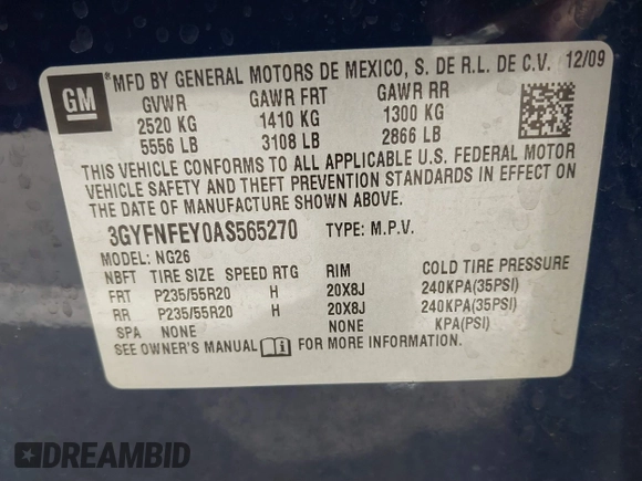 2010 Cadillac SRX Premium Collection with VIN 3GYFNFEY0AS565270, listed as a IAAI auction lot 41892430 with Not Provided miles and . Bid and sale history available at carsss.com. Image 9.