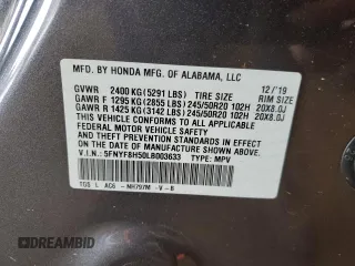 2020 Honda Passport EX-L z VIN 5FNYF8H50LB003633, wystawiony jako Copart lot #51429185 z przebiegiem Nie podano mil oraz Szkoda całkowita • Salvage title. Historia ofert i sprzedaży dostępna na DreamBid. Obrazek 14.