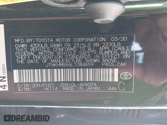 2020 Toyota C-HR LE with VIN JTNKHMBX6L1084659, listed as a IAAI auction lot 41807840 with 1 mi miles. Bid and sale history available at carsss.com. Image 9.