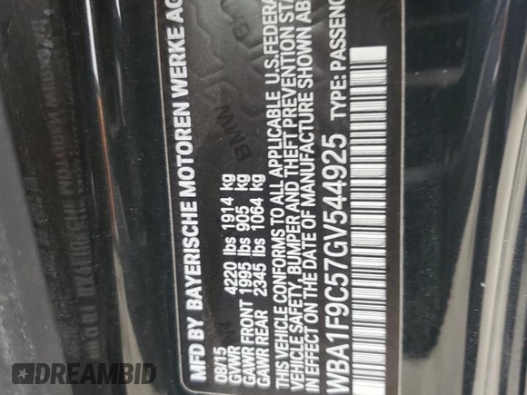 2016 BMW 2 Series 228i with VIN WBA1F9C57GV544925, listed as a Copart auction lot 44940625 with 54,982 mi miles and Salvage Title. Bid and sale history available at DreamBid. Image 12.