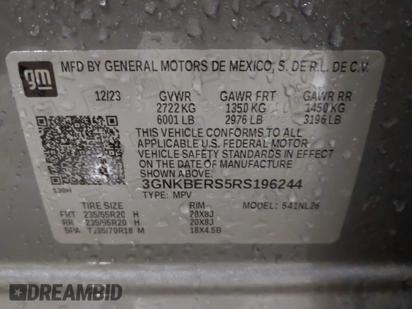 2024 Chevrolet Blazer RS с VIN 3GNKBERS5RS196244, выставлен на аукционе IAAI как лот 41549647 с пробегом 12 399 миль миль и . История ставок и продаж доступна на DreamBid. Изображение 9.