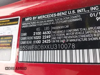 2019 Mercedes-Benz C 300 with VIN 55SWF8DBXKU310078, listed as a IAAI auction lot 41716143 with 55,609 mi miles and . Bid and sale history available at DreamBid. Image 9.