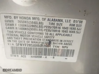 2008 Honda Pilot EX-L with VIN 5FNYF285X8B022601, listed as a IAAI auction lot 41693222 with 119,753 mi miles. Bid and sale history available at carsss.com. Image 9.