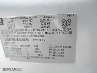 2011 Chevrolet Equinox LT w/1LT with VIN 2CNFLEE59B6424558, listed as a IAAI auction lot 41412013 with 192,317 mi miles. Bid and sale history available at carsss.com. Image 9.