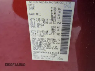 2016 Nissan Murano SV with VIN 5N1AZ2MG0GN114604, listed as a Copart auction lot 53262765 with Not Provided miles and Salvage Title. Bid and sale history available at carsss.com. Image 14.