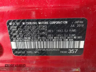 2018 Mitsubishi Outlander Sport ES 2.0 with VIN JA4AP3AU9JU026023, listed as a IAAI auction lot 40792379 with 147,749 mi miles. Bid and sale history available at carsss.com. Image 9.