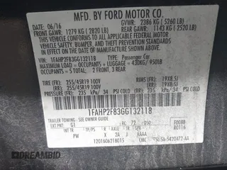 2016 Ford Taurus Limited z VIN 1FAHP2F83GG132118, wystawiony jako IAAI lot #42282148 z przebiegiem 192 330 mil mil oraz . Historia ofert i sprzedaży dostępna na DreamBid. Obrazek 9.