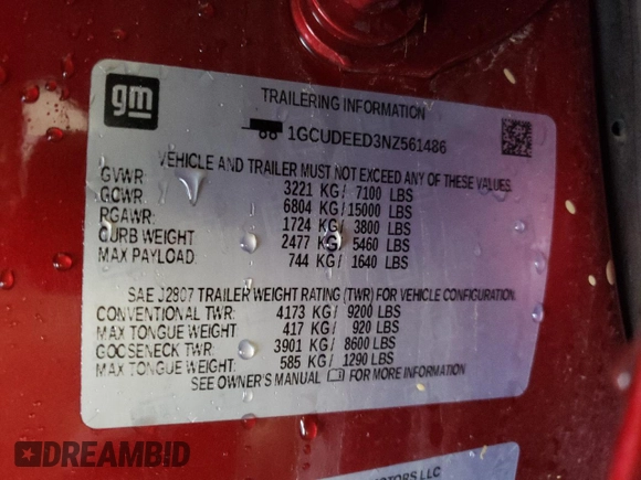 2022 Chevrolet Silverado 1500 RST with VIN 1GCUDEED3NZ561486, listed as a Copart auction lot 44530435 with 58,710 mi miles and Salvage Title. Bid and sale history available at DreamBid. Image 12.