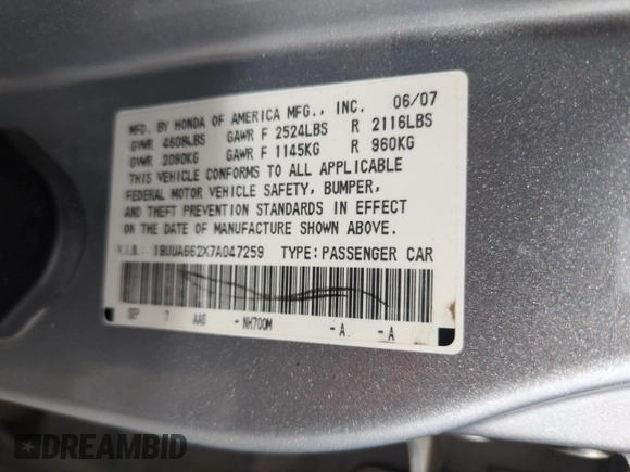 2007 Acura TL with VIN 19UUA662X7A047259, listed as a Copart auction lot 51240435 with 190,002 mi miles and Salvage Title. Bid and sale history available at carsss.com. Image 13.