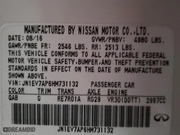 2017 Infiniti Q50 3.0t Premium with VIN JN1EV7AP6HM731132, listed as a Copart auction lot 86738684 with NaN miles and Salvage Title. Bid and sale history available at carsss.com. Image 14.