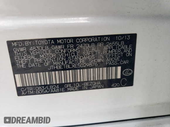 2014 Lexus GS 350 with VIN JTHBE1BLXE5029876, listed as a Copart auction lot 63291515 with 112,904 mi miles and Salvage title. Bid and sale history available at DreamBid. Image 13.