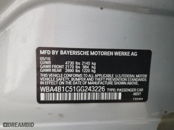 2016 BMW 4 Series 435i with VIN WBA4B1C51GG243226, listed as a Copart auction lot 79145514 with 107,845 mi miles and Salvage Title. Bid and sale history available at carsss.com. Image 12.