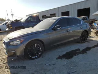 2019 Infiniti Q50 3.0t LUXE with VIN JN1EV7ARXKM555808, listed as a Copart auction lot 53488325 with 43,836 mi miles and Salvage Title. Bid and sale history available at carsss.com. Image 1.