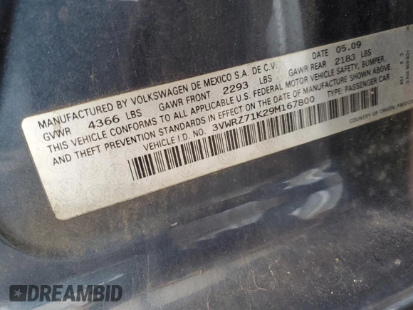 2009 Volkswagen Jetta SE z VIN 3VWRZ71K29M167800, wystawiony jako Copart lot #61451305 z przebiegiem 161 617 mil mil oraz Szkoda całkowita • Salvage title. Historia ofert i sprzedaży dostępna na DreamBid. Obrazek 12.