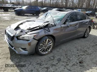 2021 Infiniti Q50 Luxe with VIN JN1EV7BR9MM754916, listed as a Copart auction lot 45327755 with 49,593 mi miles and Salvage Title. Bid and sale history available at carsss.com. Image 1.