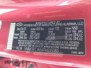 2023 Hyundai Tucson Limited with VIN 5NMJECAE6PH225180, listed as a IAAI auction lot 42095520 with 29,148 mi miles and . Bid and sale history available at DreamBid. Image 9.