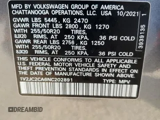 2022 Volkswagen Atlas SE с VIN 1V2JC2CA6NC202891, выставлен на аукционе Copart как лот 65424014 с пробегом 28 589 миль миль и Списание • Salvage title. История ставок и продаж доступна на DreamBid. Изображение 13.