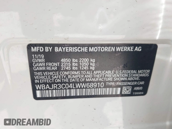 2020 BMW 5 Series 530i z VIN WBAJR3C04LWW68910, wystawiony jako IAAI lot #42430470 z przebiegiem 50 608 mil mil oraz . Historia ofert i sprzedaży dostępna na DreamBid. Obrazek 9.