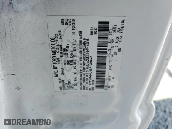 2005 Ford Ranger XLT z VIN 1FTYR44U85PA99825, wystawiony jako Copart lot #56319725 z przebiegiem 94 335 mil mil oraz Szkoda całkowita • Salvage title. Historia ofert i sprzedaży dostępna na DreamBid. Obrazek 12.