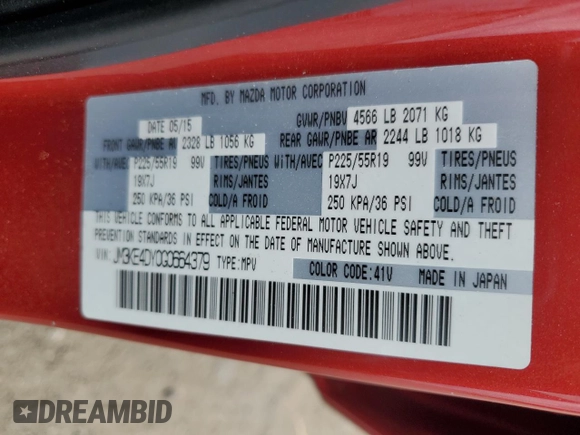 2016 Mazda CX-5 Grand Touring with VIN JM3KE4DY0G0664379, listed as a Copart auction lot 54659005 with 116,022 mi miles and Salvage Title. Bid and sale history available at DreamBid. Image 13.