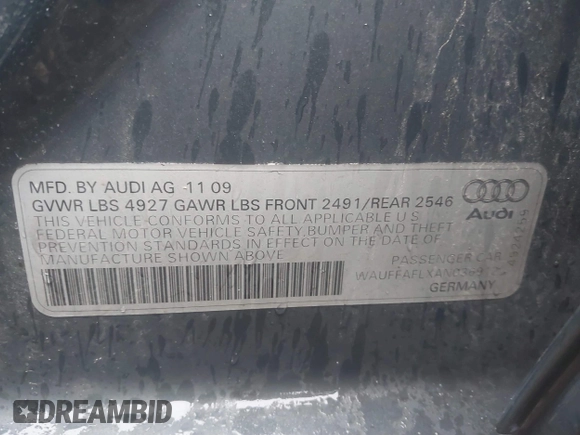 2010 Audi A4 Premium Plus с VIN WAUFFAFLXAN036912, выставлен на аукционе IAAI как лот 40906164 с пробегом 193 888 миль миль и . История ставок и продаж доступна на DreamBid. Изображение 9.
