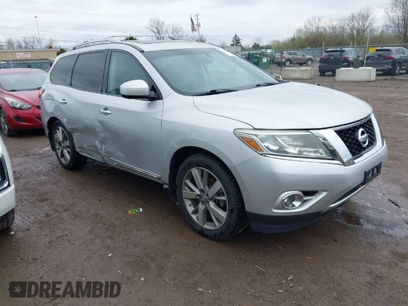 2014 Nissan Pathfinder Platinum with VIN 5N1AR2MM3EC723104, listed as a IAAI auction lot 41903560 with 159,416 mi miles and . Bid and sale history available at DreamBid. Image 1.