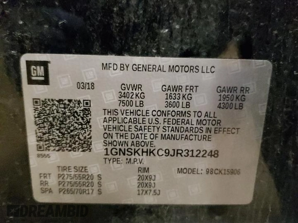 2018 Chevrolet Suburban LT with VIN 1GNSKHKC9JR312248, listed as a Copart auction lot 52023035 with 79,824 mi miles and Clean Title. Bid and sale history available at carsss.com. Image 13.
