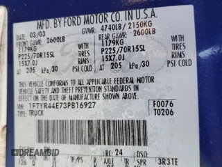 2003 Ford Ranger XLT Appearance with VIN 1FTYR44E73PB16927, listed as a Copart auction lot 49172055 with 112,800 mi miles and Salvage Title. Bid and sale history available at carsss.com. Image 13.