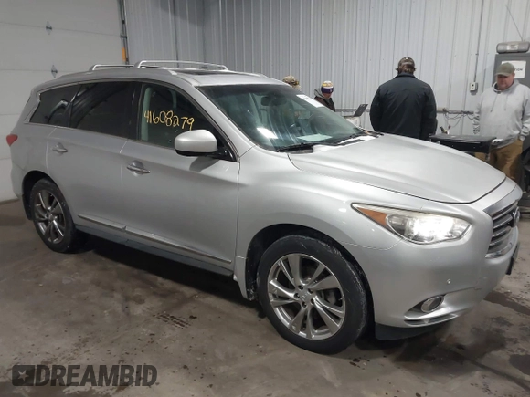 2013 Infiniti JX35 with VIN 5N1AL0MMXDC344217, listed as a IAAI auction lot 41608279 with 106,015 mi miles and . Bid and sale history available at DreamBid. Image 1.