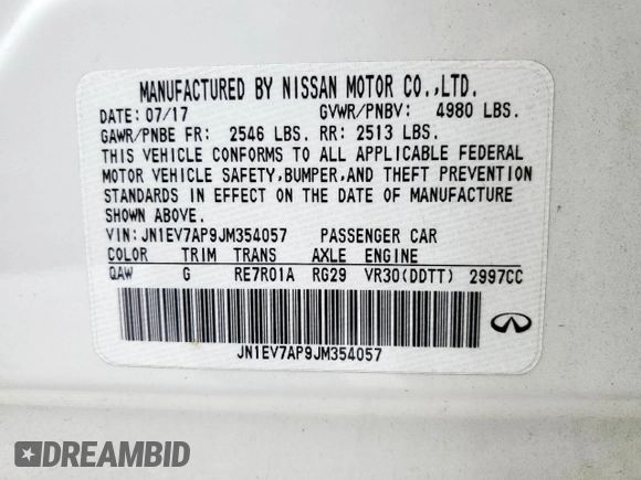 2018 Infiniti Q50 Sport z VIN JN1EV7AP9JM354057, wystawiony jako Copart lot #57147175 z przebiegiem 93 777 mil mil oraz Szkoda całkowita • Salvage title. Historia ofert i sprzedaży dostępna na DreamBid. Obrazek 12.