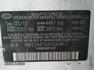 2016 Hyundai Sonata SE с VIN 5NPE24AF5GH312144, выставлен на аукционе Copart как лот 56131274 с пробегом 133 159 миль миль и На запчасти • Non repairable. История ставок и продаж доступна на DreamBid. Изображение 12.