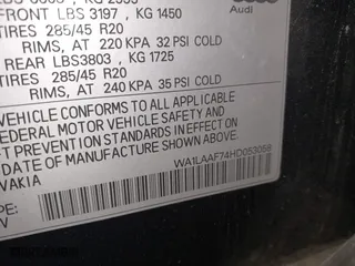 2017 Audi Q7 Premium Plus with VIN WA1LAAF74HD053058, listed as a IAAI auction lot 42008360 with 210,228 mi miles. Bid and sale history available at carsss.com. Image 9.