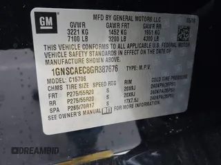2016 Chevrolet Tahoe LS z VIN 1GNSCAEC8GR387676, wystawiony jako IAAI lot #41774142 z przebiegiem 36 695 mil mil oraz . Historia ofert i sprzedaży dostępna na DreamBid. Obrazek 9.