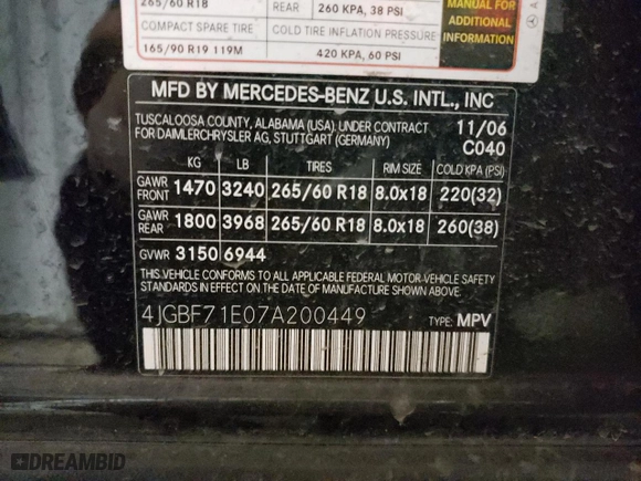 2007 Mercedes-Benz GL-Class with VIN 4JGBF71E07A200449, listed as a Copart auction lot 47621185 with NaN miles and Salvage Title. Bid and sale history available at carsss.com. Image 13.
