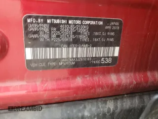 2018 Mitsubishi Eclipse Cross LE с VIN JA4AT4AA3JZ616163, выставлен на аукционе Copart как лот 61365355 с пробегом 94 871 миль миль и Списание • Salvage title. История ставок и продаж доступна на DreamBid. Изображение 14.