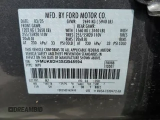 2025 Ford Explorer Active with VIN 1FMUK8DH3SGB48594, listed as a Copart auction lot 58975755 with 3,134 mi miles and Salvage title. Bid and sale history available at DreamBid. Image 13.
