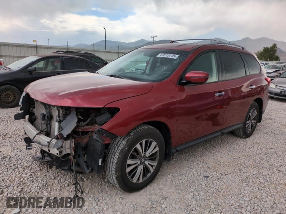 2018 Nissan Pathfinder S with VIN 5N1DR2MM4JC649716, listed as a Copart auction lot 63110105 with 69,966 mi miles and Salvage title. Bid and sale history available at DreamBid. Image 1.