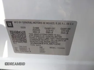 2020 Chevrolet Equinox LT z VIN 3GNAXKEV7LS671153, wystawiony jako IAAI lot #40107856 z przebiegiem 32 888 mil mil oraz . Historia ofert i sprzedaży dostępna na DreamBid. Obrazek 9.