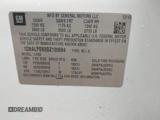 2013 Chevrolet Equinox LT z VIN 1GNALPEK8DZ109684, wystawiony jako IAAI lot #42215573 z przebiegiem 161 682 mil mil oraz . Historia ofert i sprzedaży dostępna na DreamBid. Obrazek 8.