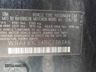 2011 BMW 5 Series 528i with VIN WBAFR1C54BC738346, listed as a IAAI auction lot 42622199 with 185,343 mi miles and . Bid and sale history available at DreamBid. Image 9.