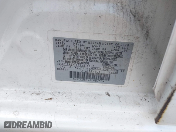 2016 Nissan Note S with VIN 3N1CE2CP4GL407936, listed as a IAAI auction lot 42219360 with 229,071 mi miles and . Bid and sale history available at DreamBid. Image 9.