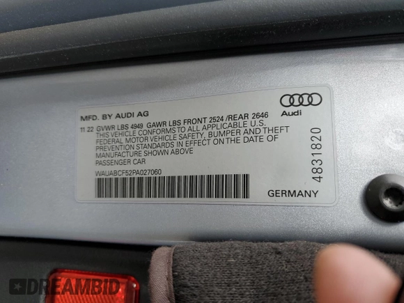2023 Audi A5 Sportback Premium z VIN WAUABCF52PA027060, wystawiony jako Copart lot #42776085 z przebiegiem 18 968 mil mil oraz Szkoda całkowita • Salvage title. Historia ofert i sprzedaży dostępna na DreamBid. Obrazek 13.