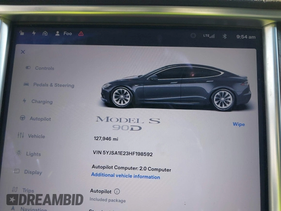 2017 Tesla Model S 100D with VIN 5YJSA1E23HF198592, listed as a IAAI auction lot 41721755 with 127,946 mi miles. Bid and sale history available at carsss.com. Image 7.